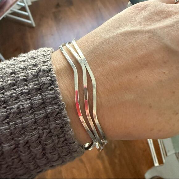 Taxco 925 Sterling Silver Minimalist Bangle Bracelets Set of 3 - Picture 4 of 9